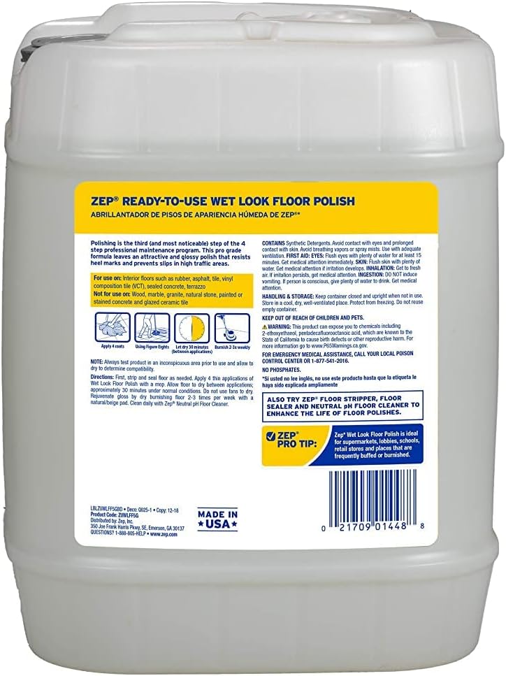 Zep Zuwlff5g Wet Look Floor Finish, 5-Gals. Floor Cleaner, Stripper & Polish