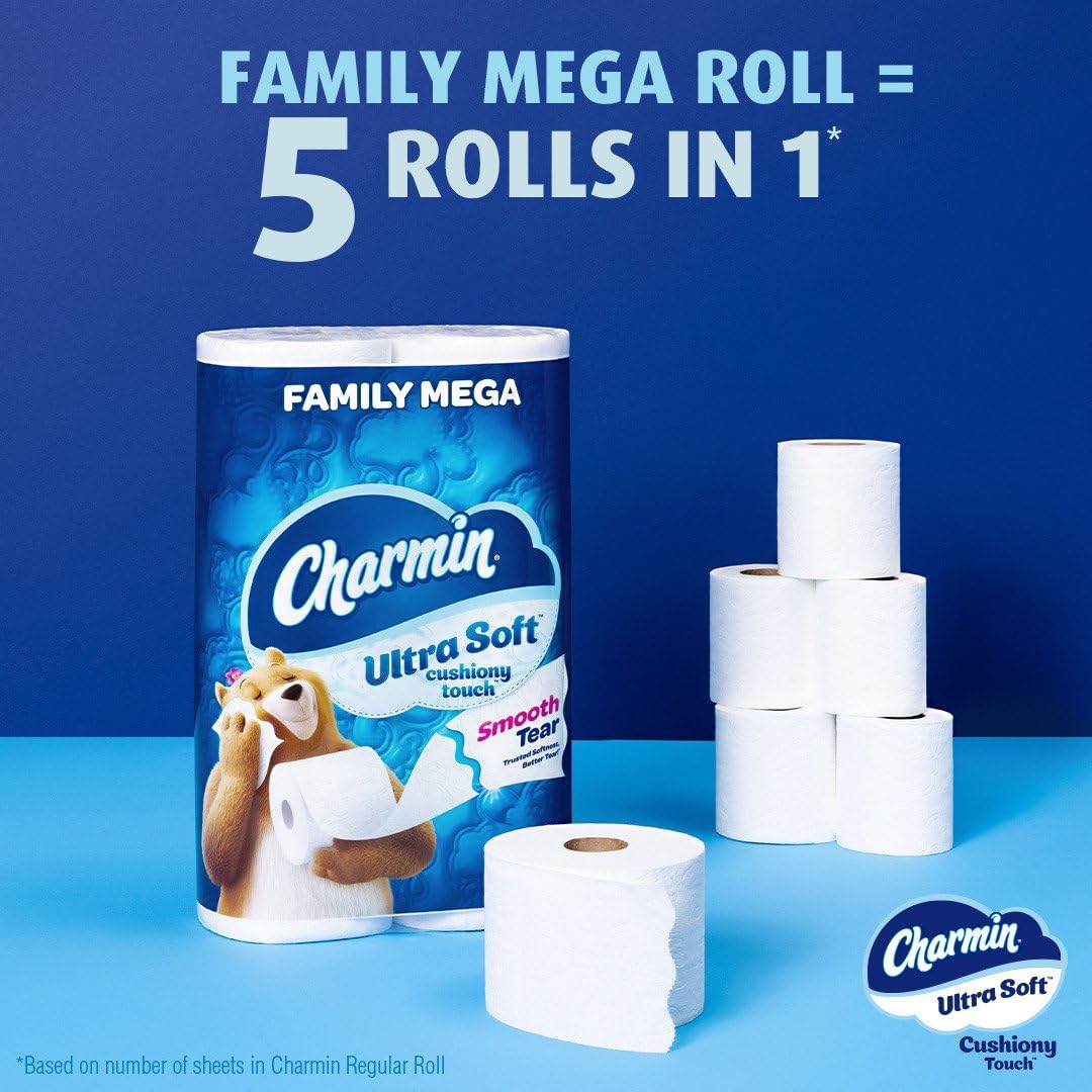 Charmin Ultra Soft Cushiony Touch Toilet Paper, 30 Family Mega Rolls = 153 Regular Rolls