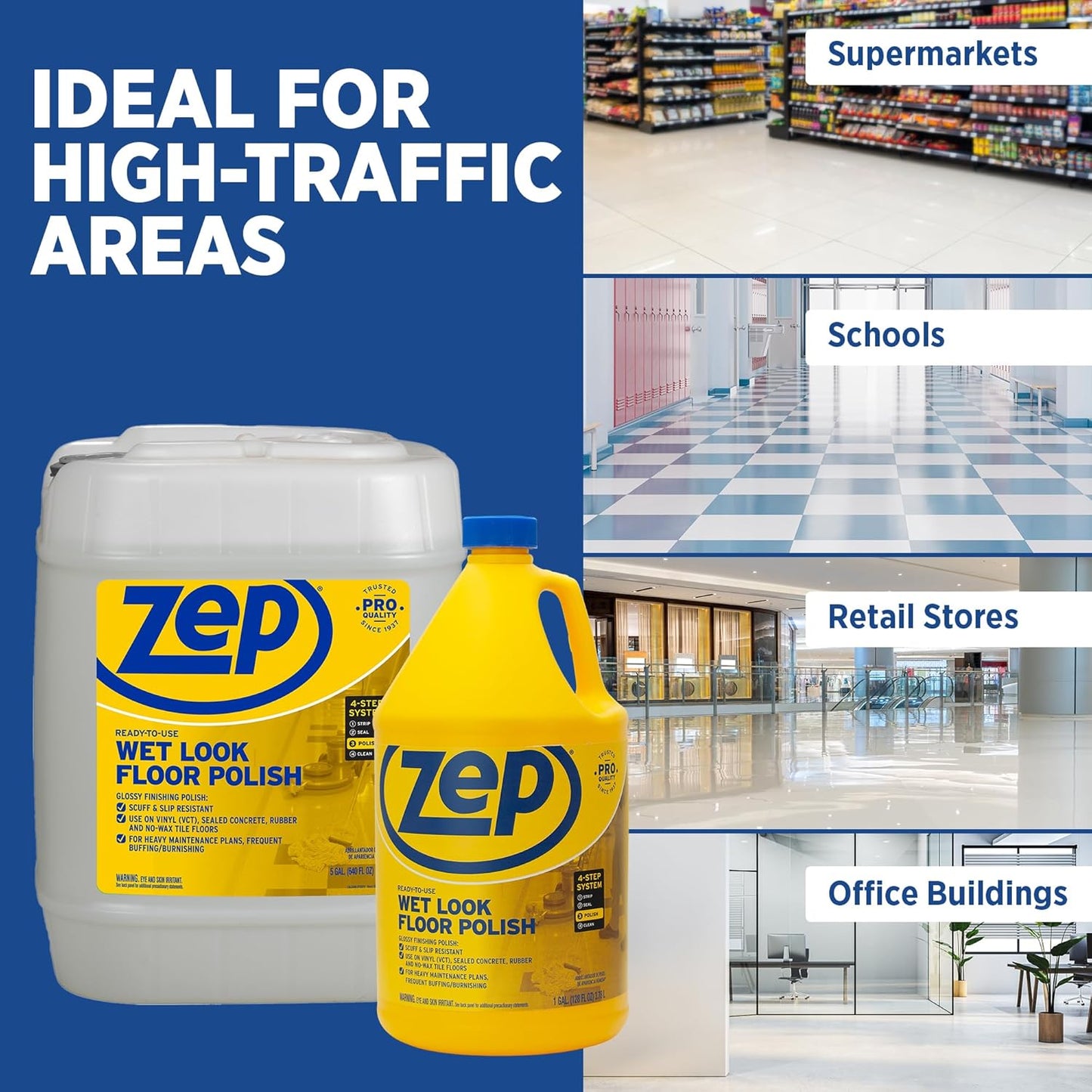 Zep Zuwlff5g Wet Look Floor Finish, 5-Gals. Floor Cleaner, Stripper & Polish